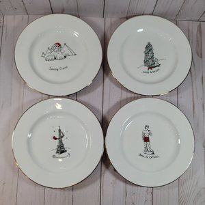 Merry Masterpieces 4 Salad Plates 1st Edition Collectible Funny Landmar…